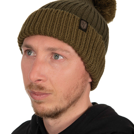 Fox Heavy Knit Bobble Hat - Olive