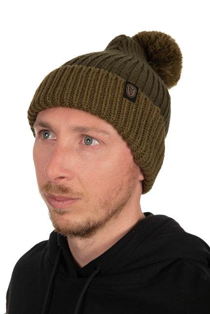 Fox Heavy Knit Bobble Hat - Olive