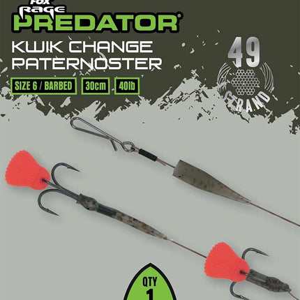 Fox Rage Predator Kwik Change Paternoster Trace 30cm Barbed