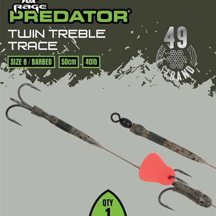 Fox Rage Predator Twin Treble Trace 52cm - 40lb