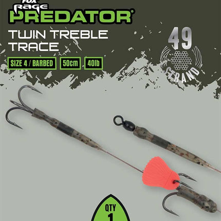 Fox Rage Predator Twin Treble Trace 52cm - 40lb