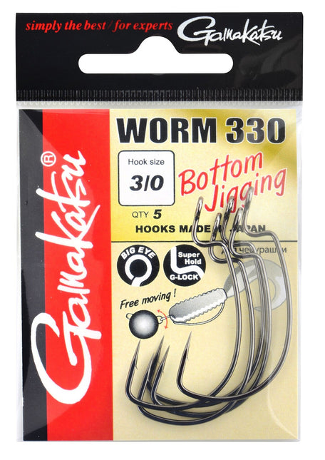 GAMAKATSU Worm 330 Bottom Jigging Hooks NS Black