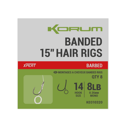 Korum Banded Hair Rigs Barbed - 15 Inch