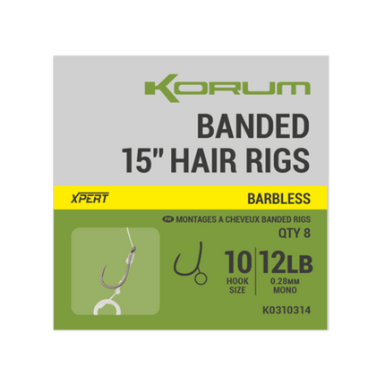 Korum Banded Hair Rigs Barbless  - 15 Inch