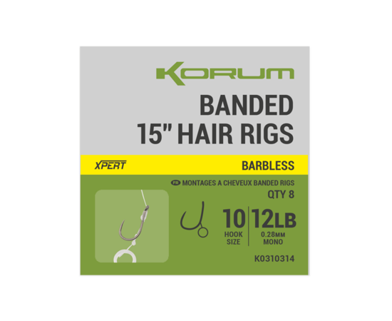 Korum Banded Hair Rigs Barbless  - 15 Inch