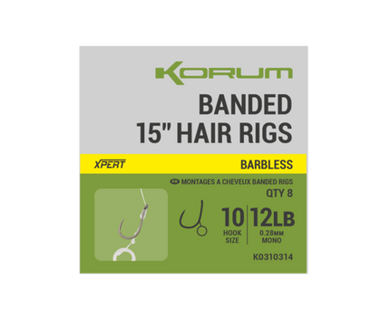 Korum Banded Hair Rigs Barbless  - 15 Inch