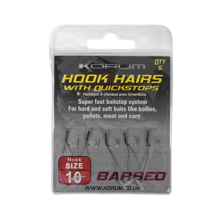Korum Hook Hairs With Quickstops Barbed