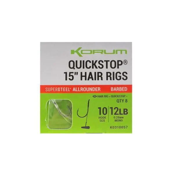 Korum Supersteel Big Fish Quickstop Hair Rigs Barbed 15"/38cm