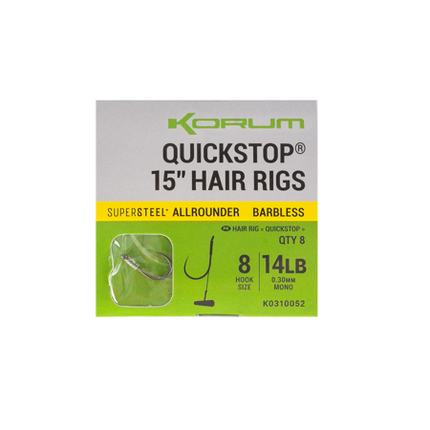 Korum Supersteel Big Fish Quickstop Hair Rigs Barbless 15"/38cm