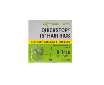 Korum Supersteel Big Fish Quickstop Hair Rigs Barbless 15